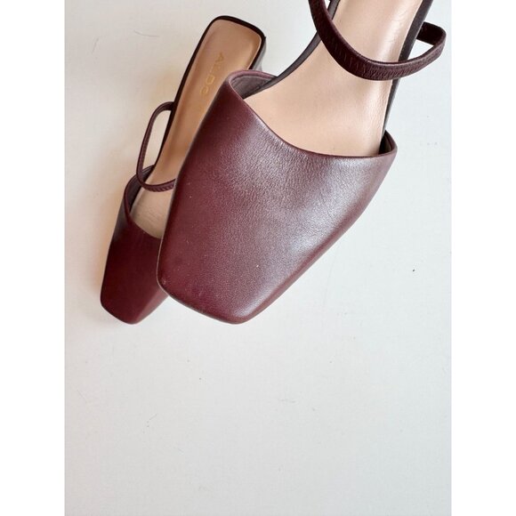ALDO Afean Dark Brown Burgundy Leather Square Toe Slip On Mules Slides, Size 7 - Picture 6 of 12